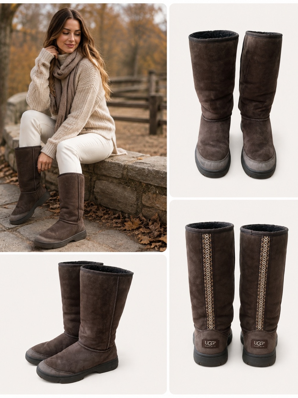 UGG Ultimate Tall Braid 5340 Brown Suede Shearling Boots Women’s 11
